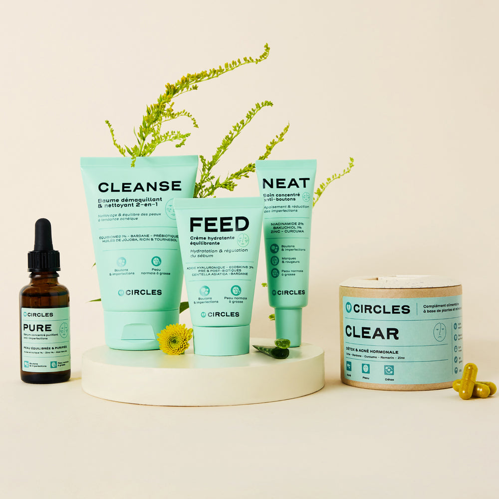 produits : pure, cleanse feed neaet et clear